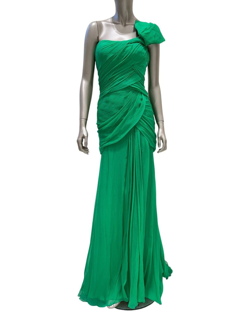 NWT  Oscar de la Renta Green Silk Evening Gown Sz.4